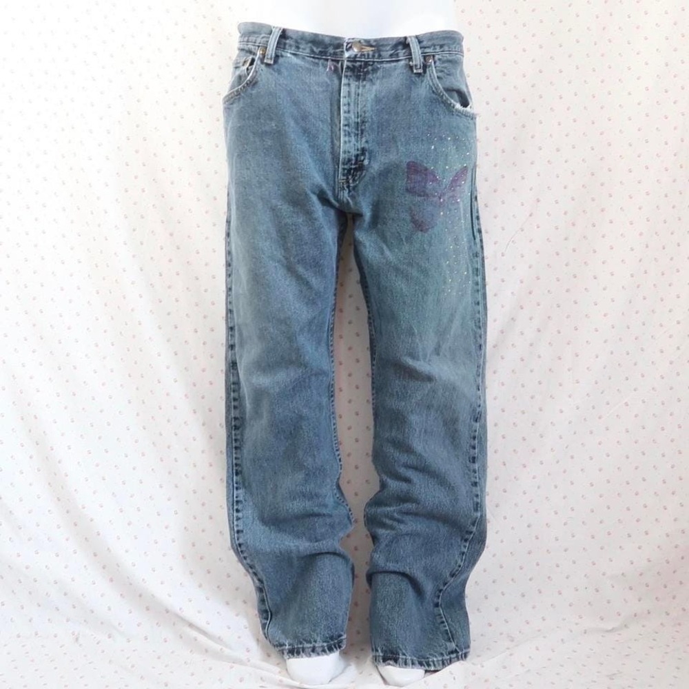 Wrangler Vintage Y2K Butterfly Rhinestone Wide Leg Jeans 38x30
